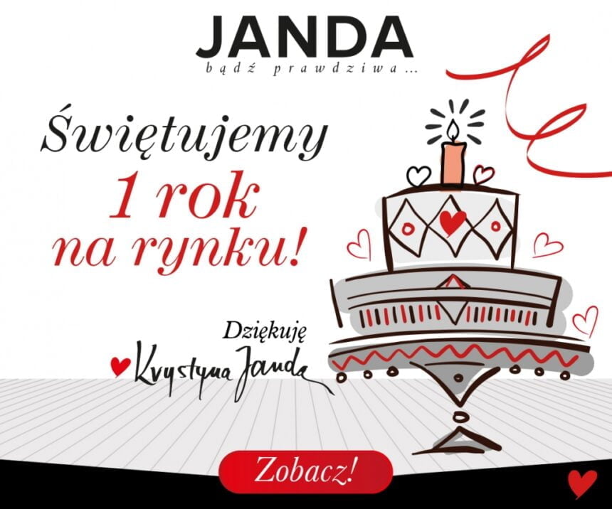 Grafika informująca o urodzinach marki Janda